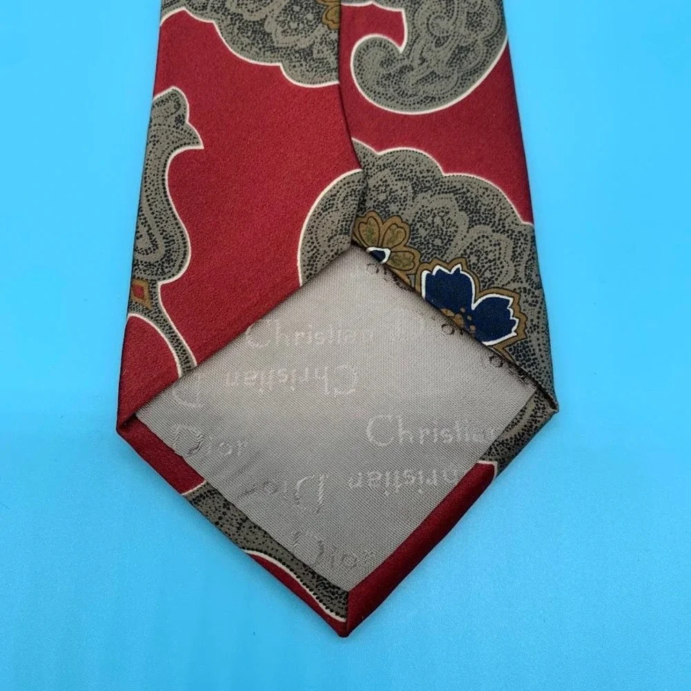 Christian Dior Red Floral Paisley Silk Designer Preppy Men's Classic Neck Tie